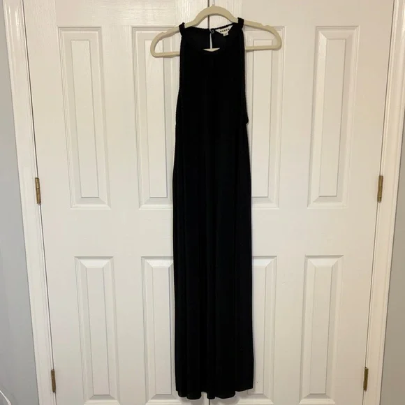 BODEN Halterneck Plisse Jersey Maxi Dress Black 12P - Picture 4 of 13